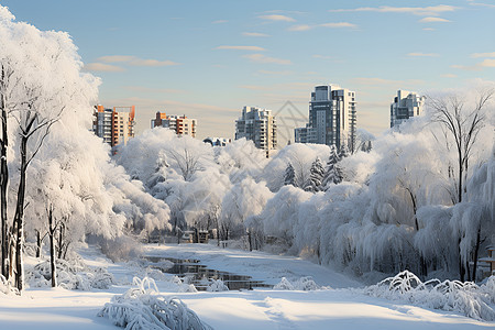 城市景色冬日的城市美景背景