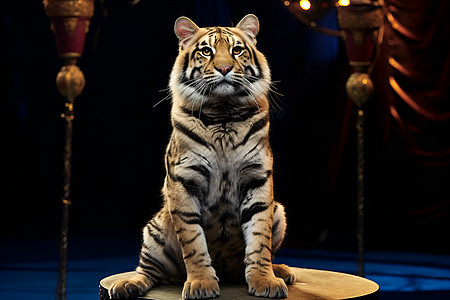 一只孟加拉野虎坐在一张桌子上图片