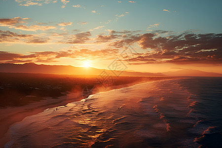 海滩的日落景色背景图片
