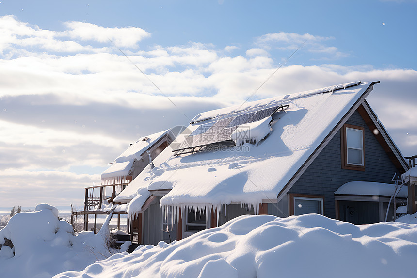 白雪覆盖的房屋图片