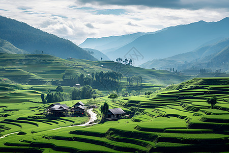 绿油油的稻田景色背景