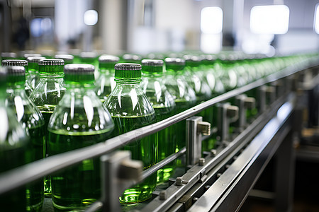 绿色瓶子的生产线图片