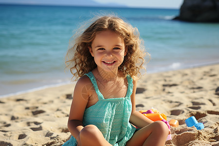 沙滩玩耍儿童沙滩上的小女孩背景
