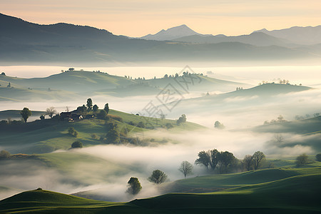 山谷晨雾的美景背景图片