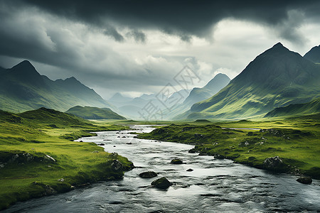 山脉和溪流背景图片