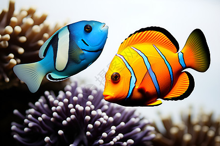 海底的两条鱼背景图片
