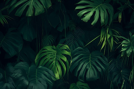 翠绿植物的热带丛林背景图片