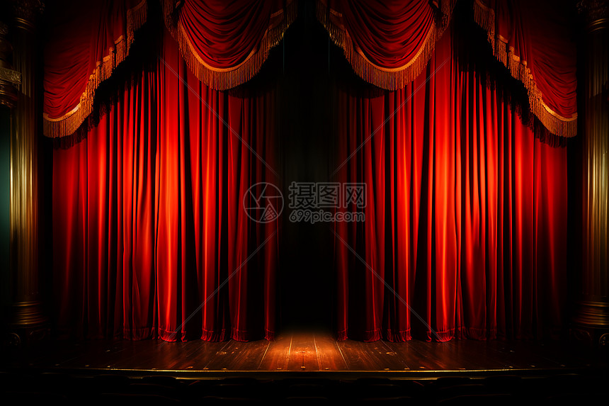 红色帷幕下的舞台图片