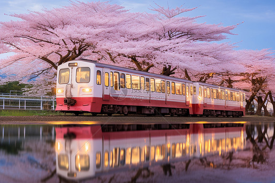 粉色樱花与火车图片
