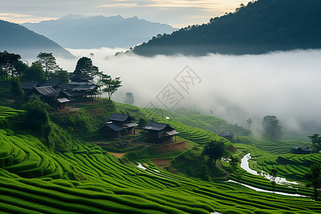 稻田与灿烂的阳光背景图片