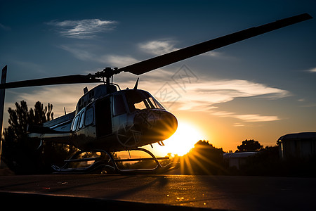 夕阳下的直升机图片