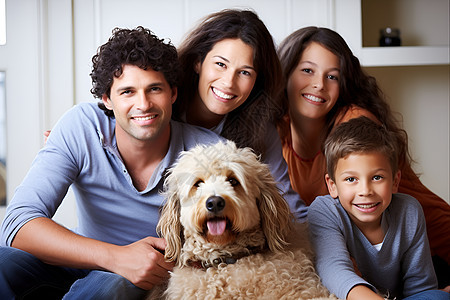 家人和小狗幸福合照背景图片