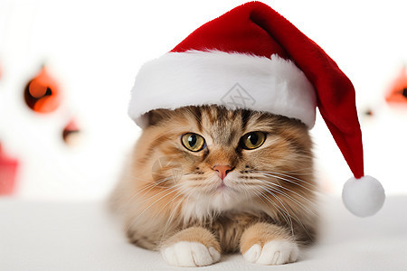 戴着圣诞帽的猫咪图片