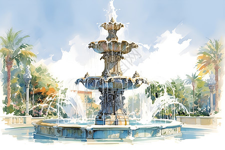 水柱飞溅的喷泉图片