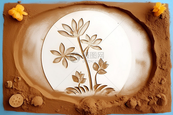 沙子描绘树木花朵图片