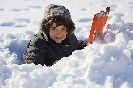 雪地中快乐的小男孩图片