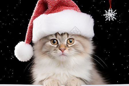 可爱的圣诞帽猫咪图片