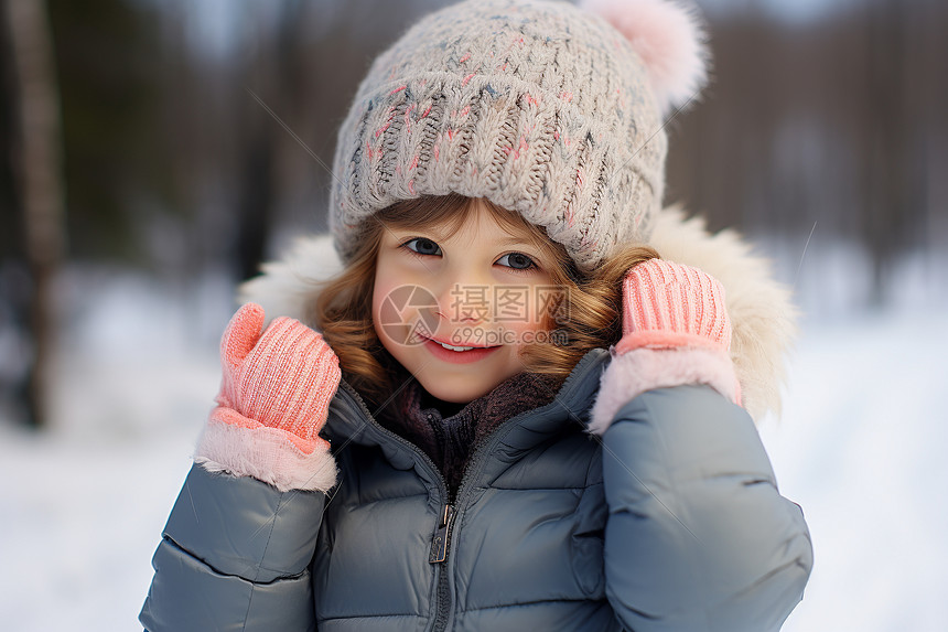 冬季户外开心的小女孩图片