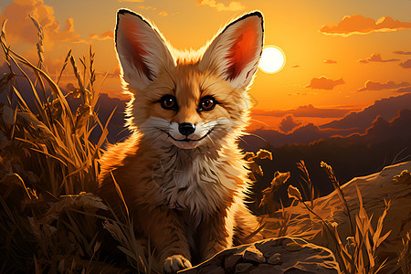 黄昏下的可爱狐狸图片