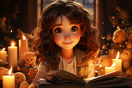 看书的儿童女孩背景图片