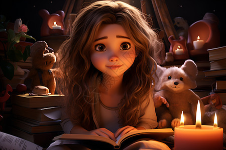夜晚阅读的女孩背景图片