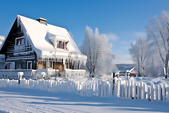 白雪皑皑的房屋图片