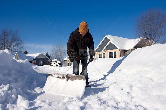 清晨铲雪的男士图片