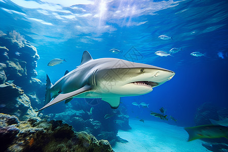 巨大的鲨鱼蓝色海洋和鲨鱼高清图片