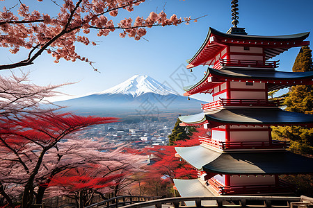 火山下的寺庙图片