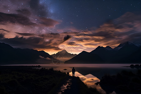 星空下的山脉背景图片