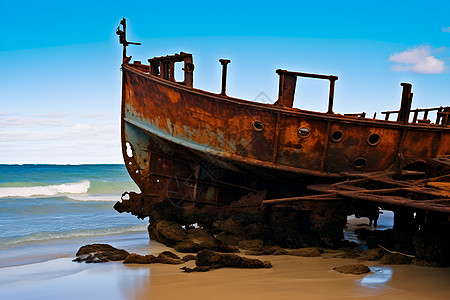 锈蚀废船背景图片