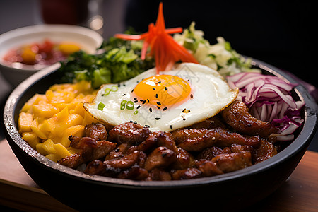 蔬菜拌饭美味的韩式烤牛肉拌饭背景