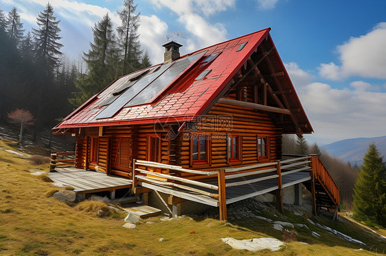 草地上搭建的木屋图片