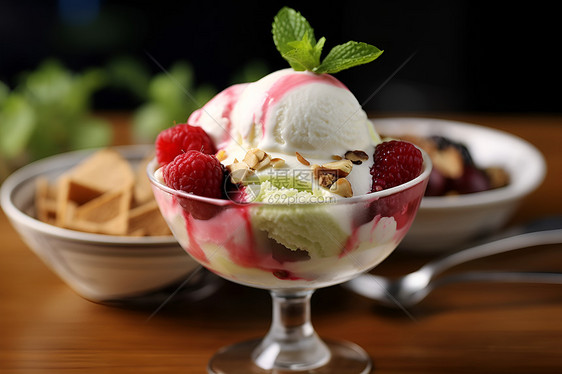 美味的草莓果仁冰淇淋图片
