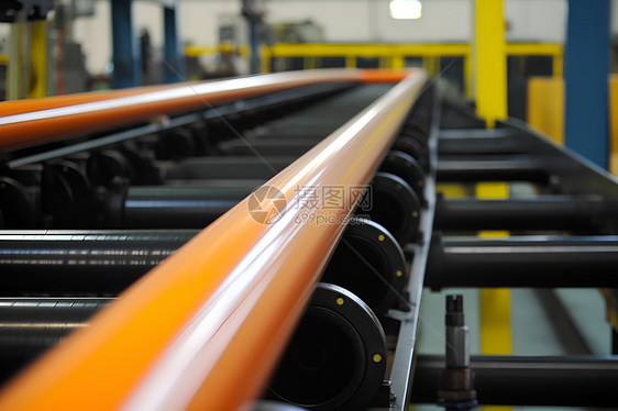 工厂中一排橙色管道图片