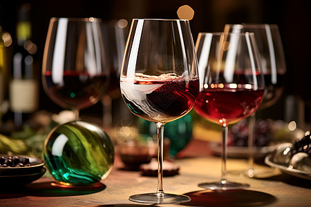 玻璃杯里的红酒背景图片