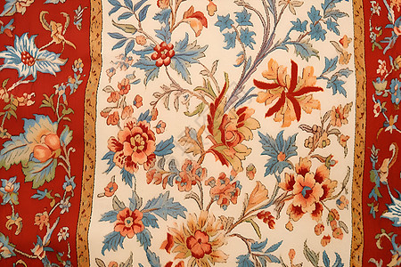 红、蓝色花卉设计的波斯地毯图片