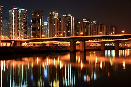 夜幕下城市的倒影背景图片