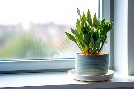 窗台上的绿色植物图片