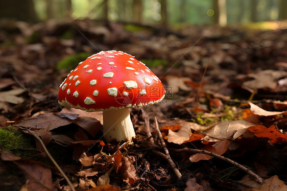 森林中的红白斑点小蘑菇图片