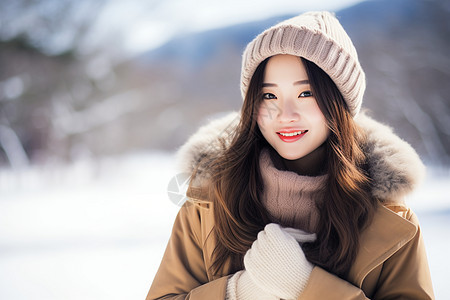 冬日里快乐的女孩背景图片