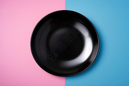 蓝粉双背景的黑陶瓷盘图片