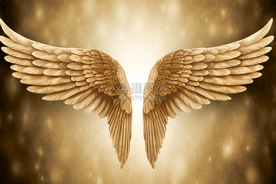 光芒璀璨两只金色的天使翅膀图片
