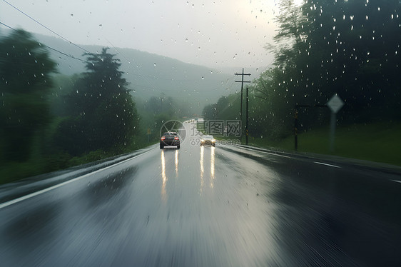 雨中行驶图片