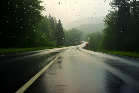 雨中公路雨在雨中湿润高清图片