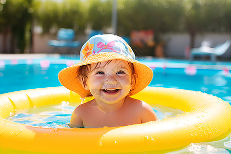 快乐泳池中的小男孩背景图片