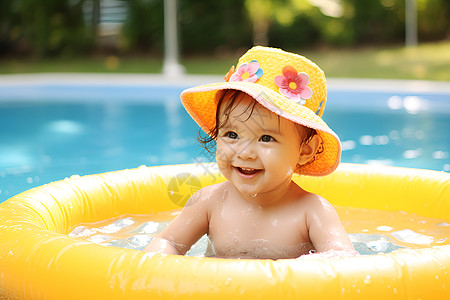 夏日乐趣幼儿游泳高清图片