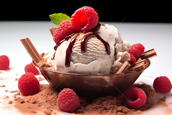 碗里的巧克力红莓雪糕图片