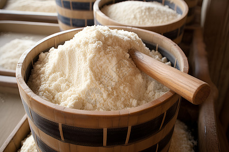 发酵食品木勺与米高清图片