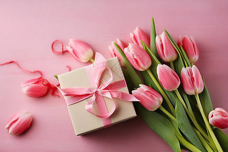 母亲节礼盒浪漫花束与礼品盒背景